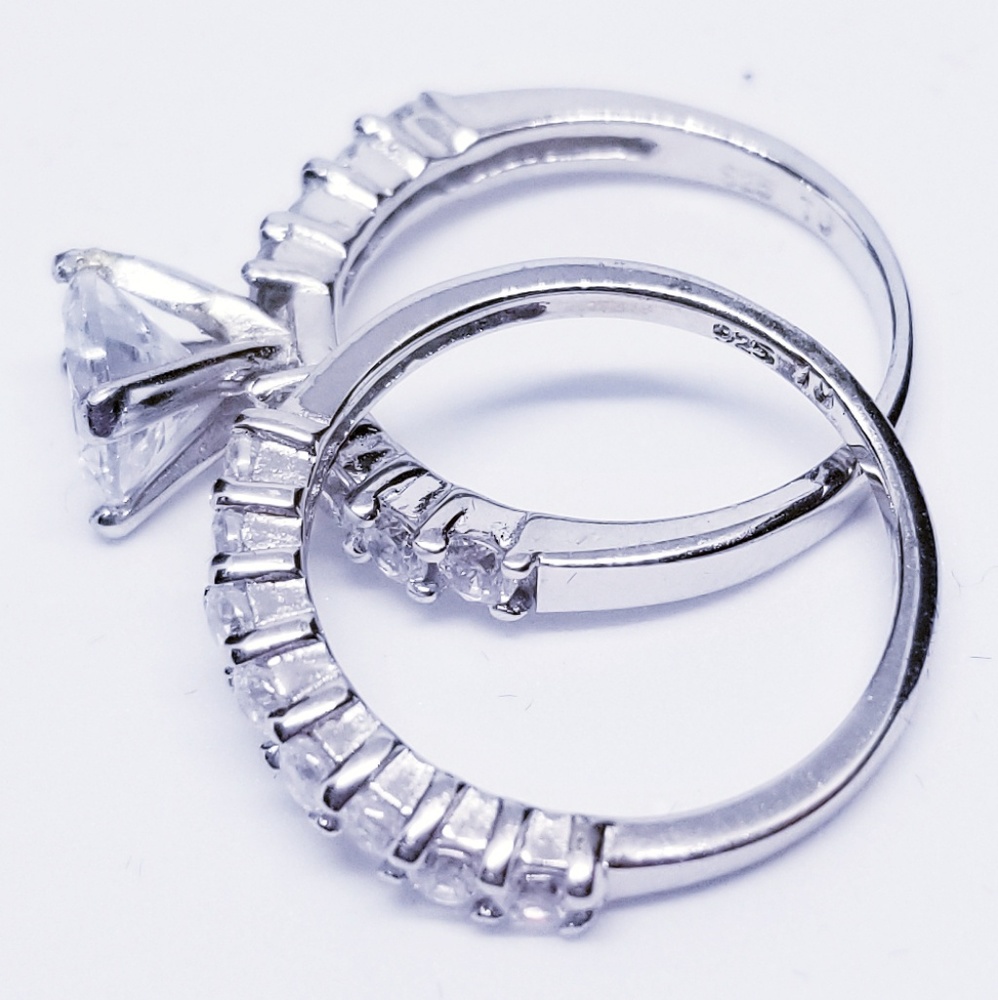 Sterling Silver Wedding Ring Set 925 CZ Round sz 6 - Picture 5 of 8